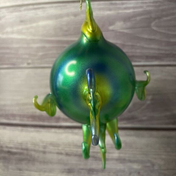 Vintage Alessandra Puffer Kissing Fish Ornament Blue Green Blown Glass 3" X 5" - Picture 5 of 8